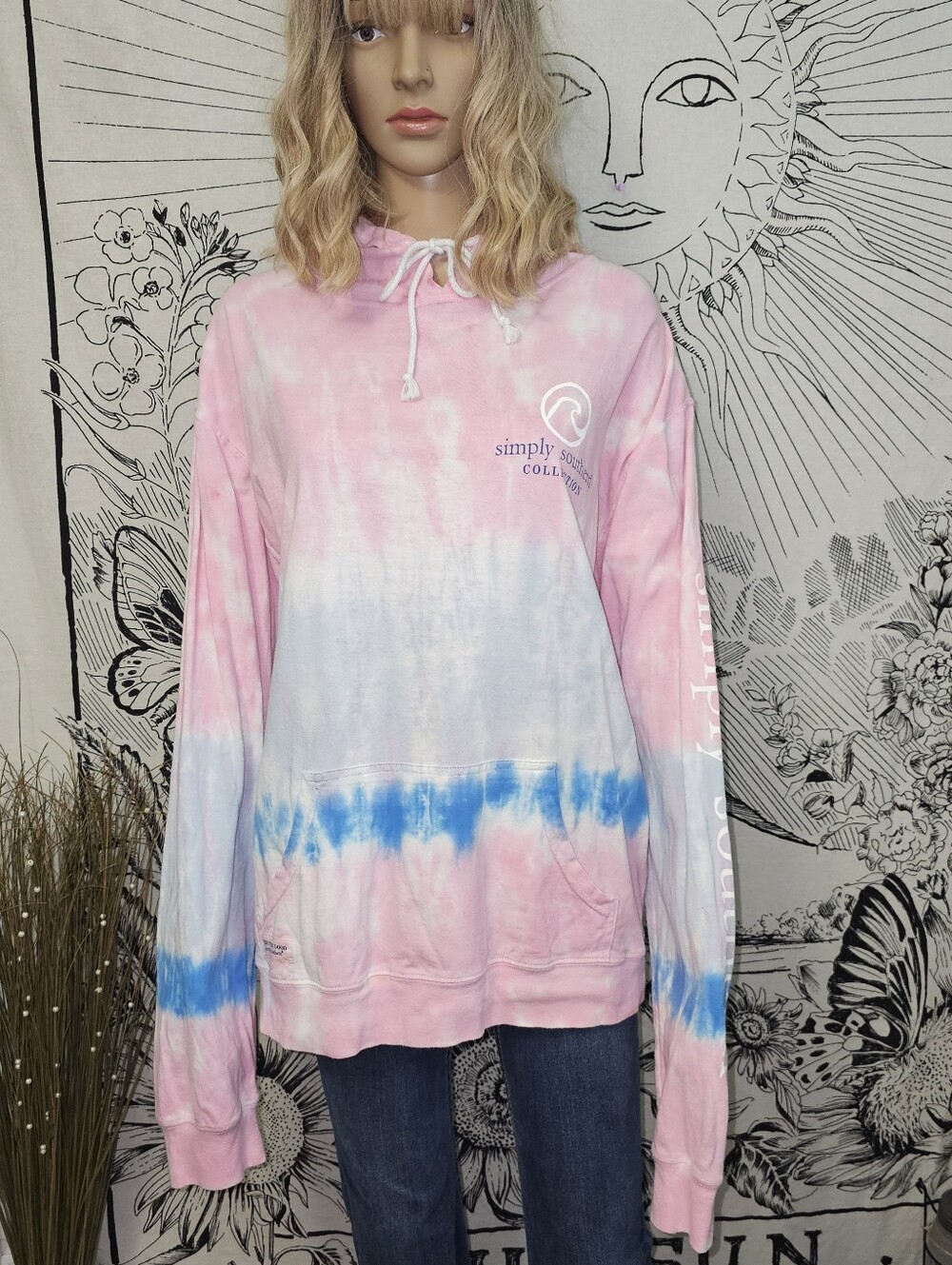 Simply Southern Pink and Blue Tie-Dye Turtle Pullover Hoodie XL - Picture 4 of 8